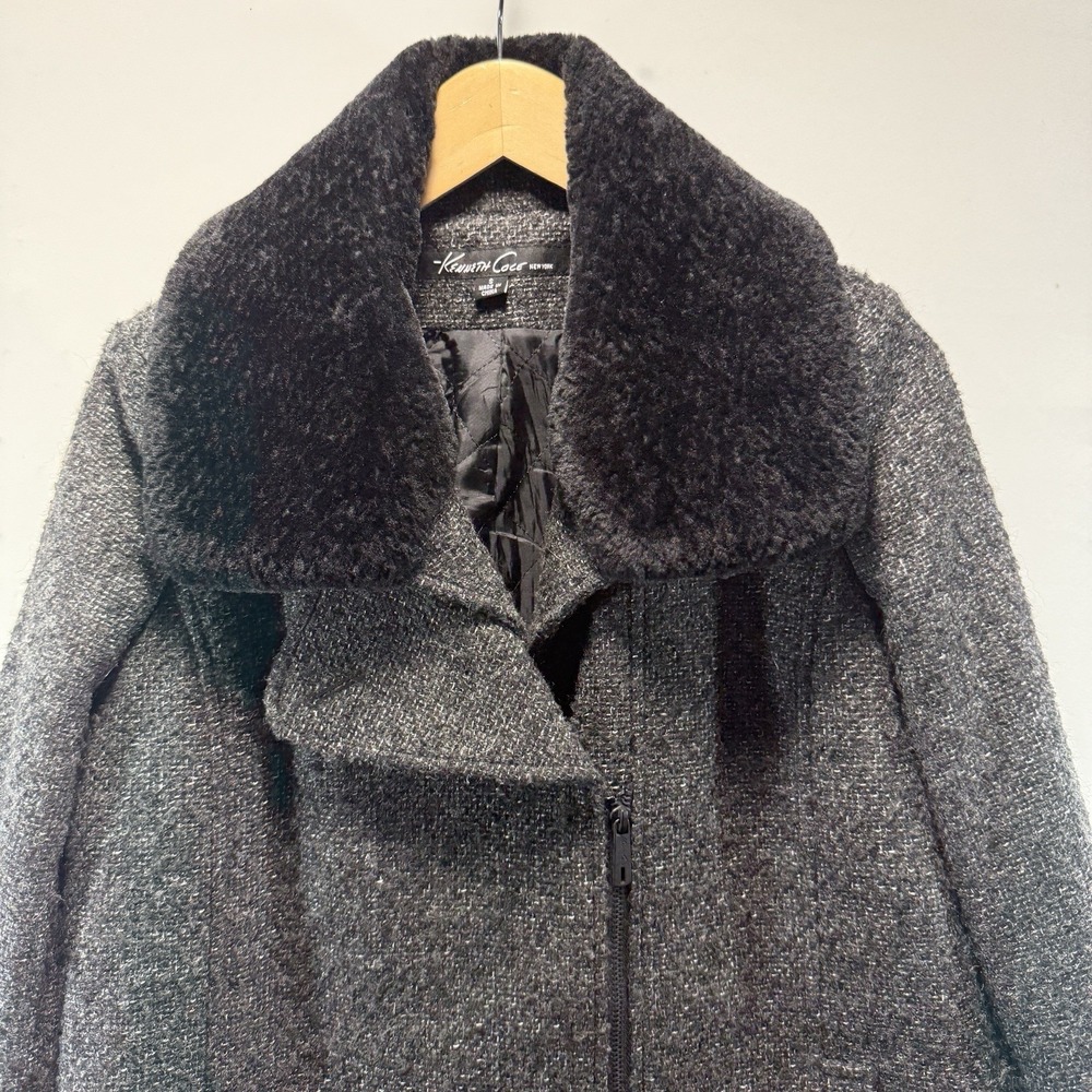 Kenneth Cole New York Women's S Wool Coat Gray Full Zip - Picture 8 of 13